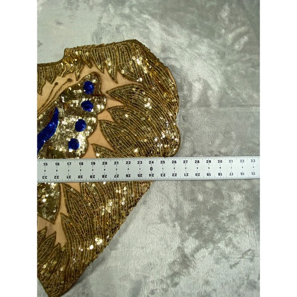 Silk Sequin Butterfly Top Womens Medium Gold Blue Embellished Festival Y2K Boho - Picture 6 of 8